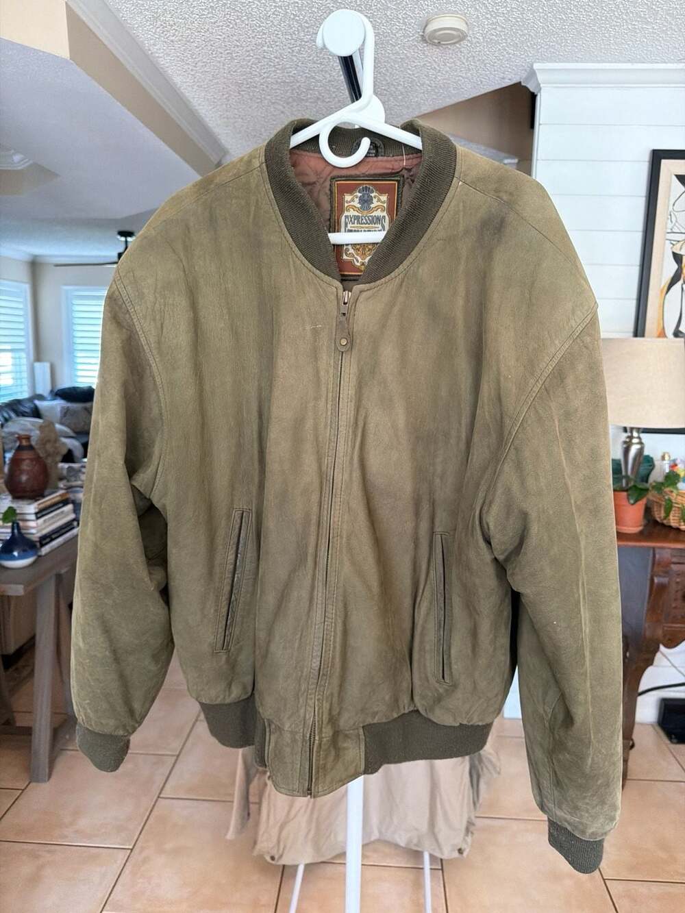 Vintage Bomber Jacket Expressions Worldwide Men's Size Large-Olive Green